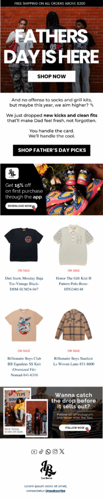 Email design for shoe store Lee Baron 